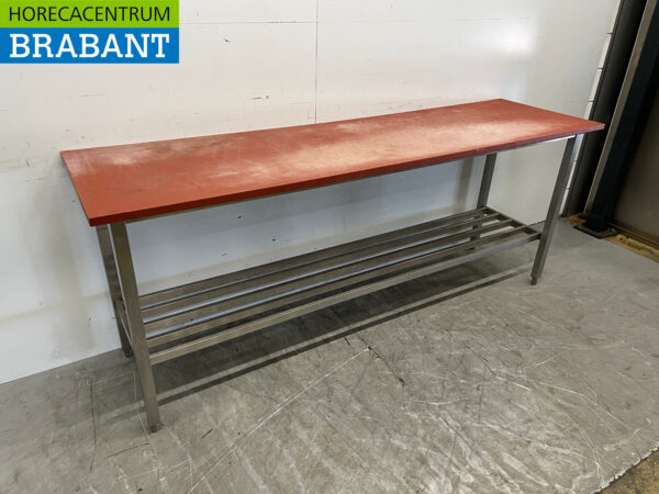 Acier inoxydable Table de découpe en polyéthylène 220 x 62 x 90,5 cm Restauration Boucherie – Image 2