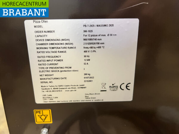 Four à pizza Saro en acier inoxydable 2 x 6 pizzas 400V Horeca – Image 6