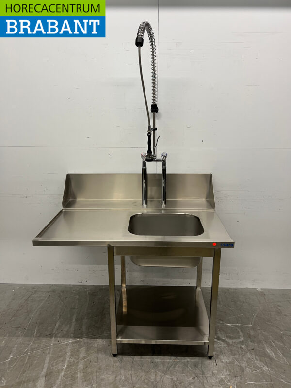 Table d'alimentation Saro en acier inoxydable avec douche de pré-rinçage 120 cm Horeca