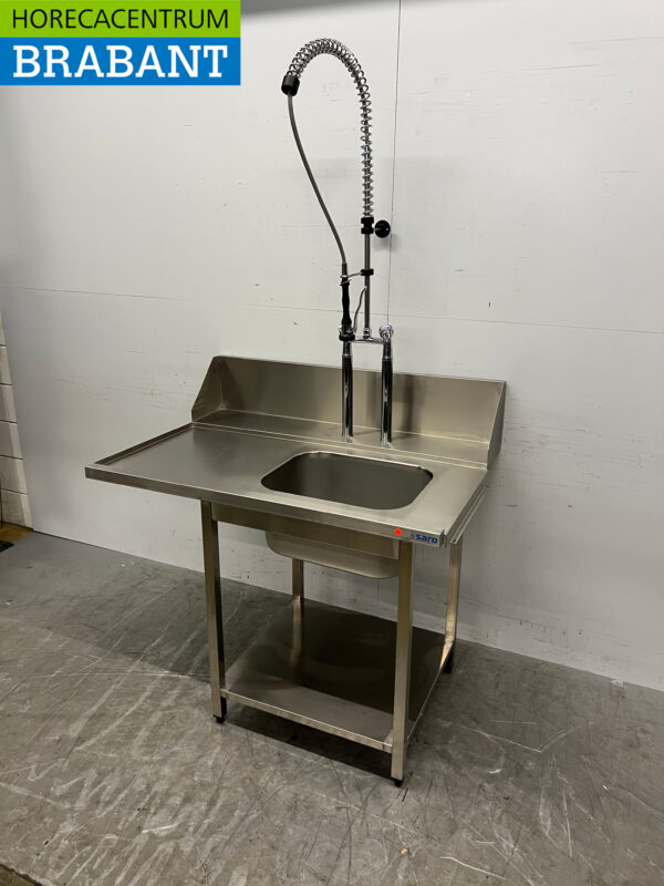 Table d'alimentation Saro en acier inoxydable avec douche de pré-rinçage 120 cm Horeca – Image 2