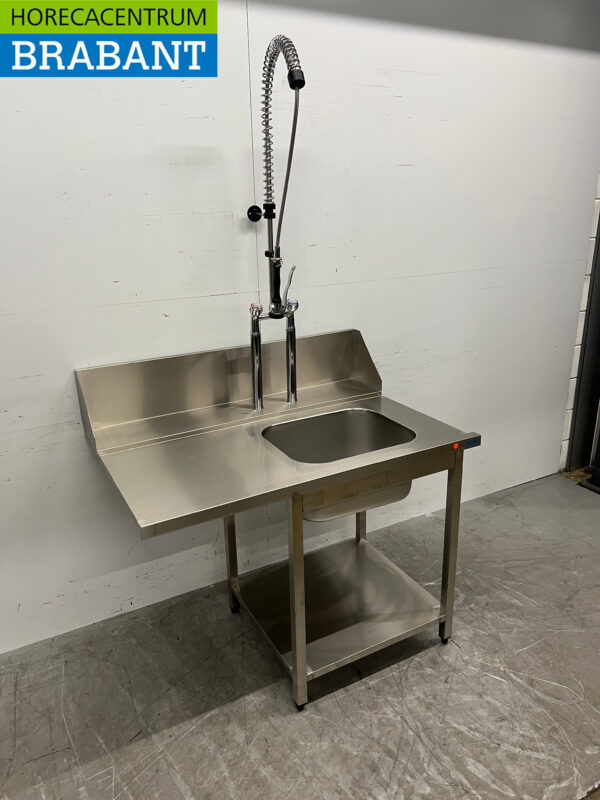 Table d'alimentation Saro en acier inoxydable avec douche de pré-rinçage 120 cm Horeca – Image 3