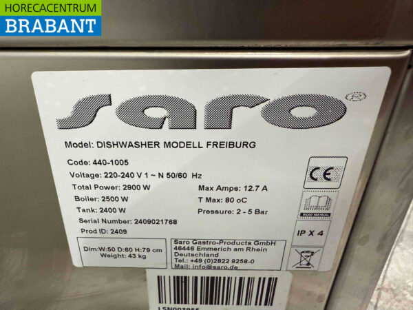 Acier inoxydable Saro Freiburg Lave-vaisselle Lave-verres avec pompe de dosage de savon 230V Horeca – Image 7