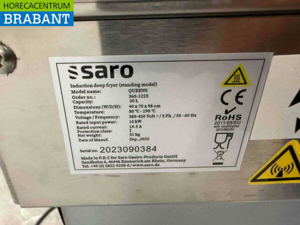 Friteuse à induction Saro en acier inoxydable 30 litres 400V Horeca – Image 6