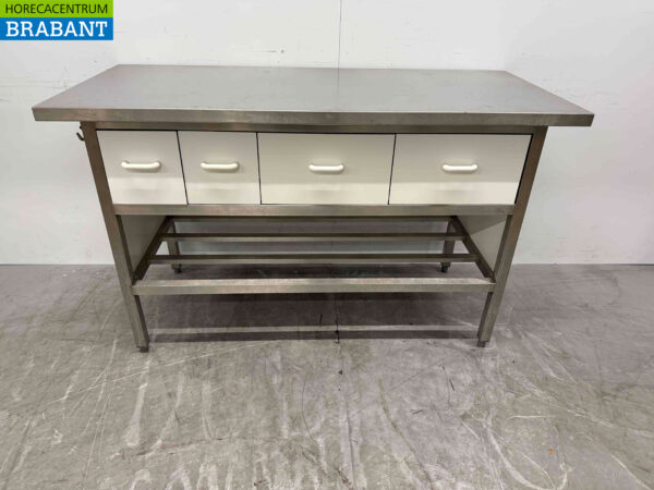 Table de travail en acier inoxydable 160 x 70 x 87 cm avec 4 tiroirs Restauration