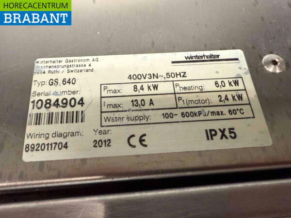 Acier inoxydable Winterhalter GS640 Lave-paniers Lave-outils Lave-vaisselle à glissière Lave-vaisselle 400V Horeca – Image 5