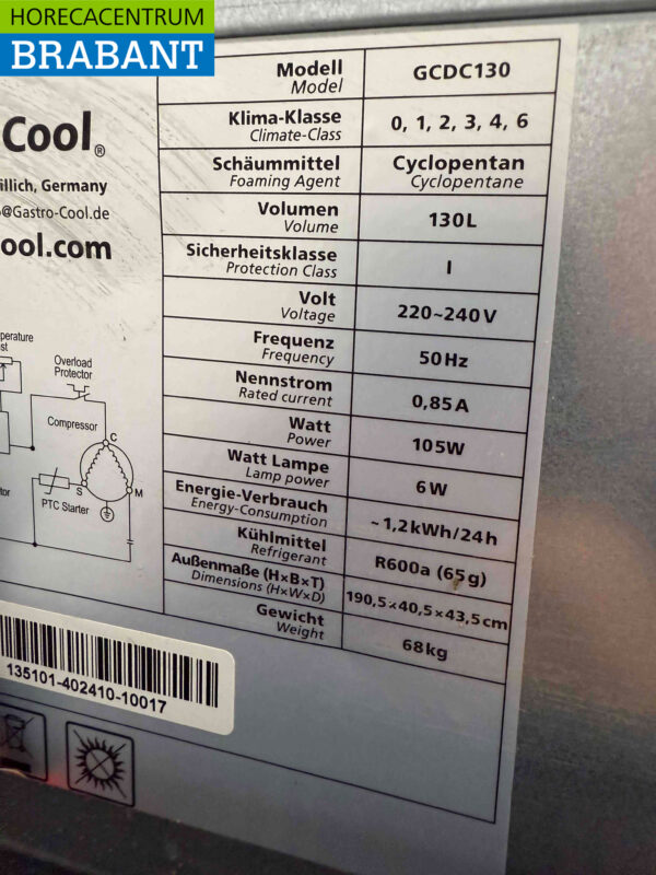 Gastro-Cool Réfrigérateur à porte vitrée Réfrigérateur à boissons 155 litres 230V Horeca – Image 5