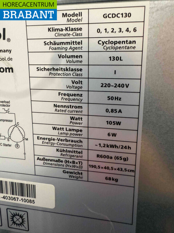 Gastro-Cool Réfrigérateur à porte vitrée Réfrigérateur à boissons 155 litres 230V Horeca – Image 5