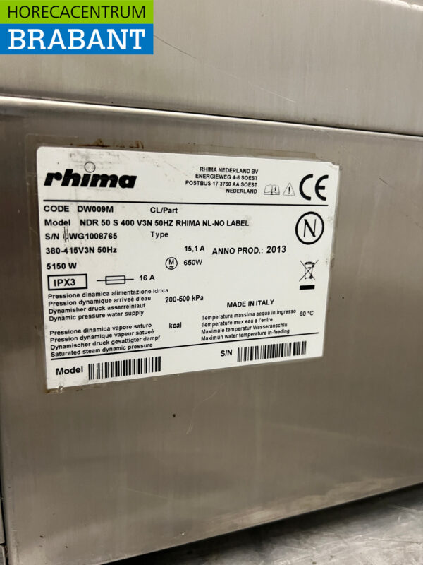 Lave-vaisselle Rhima NDR 50 S en acier inoxydable 400V Restauration – Image 6