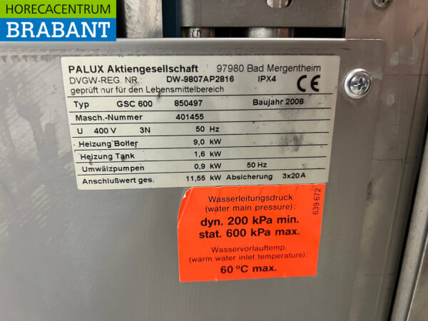 Lave-vaisselle à passage Palux en acier inoxydable 400V Horeca – Image 7
