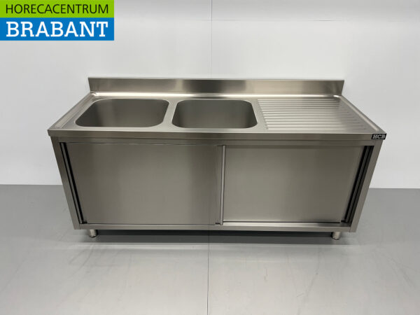 Acier inoxydable Double table d'évier 2 portes coulissantes Premium-line 180 cm Catering