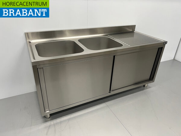 Acier inoxydable Double table d'évier 2 portes coulissantes Premium-line 180 cm Catering – Image 3