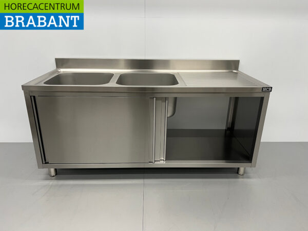 Acier inoxydable Double table d'évier 2 portes coulissantes Premium-line 180 cm Catering – Image 5