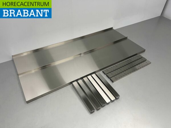 Acier inoxydable Double étagère murale 180 x 40 cm Horeca – Image 3
