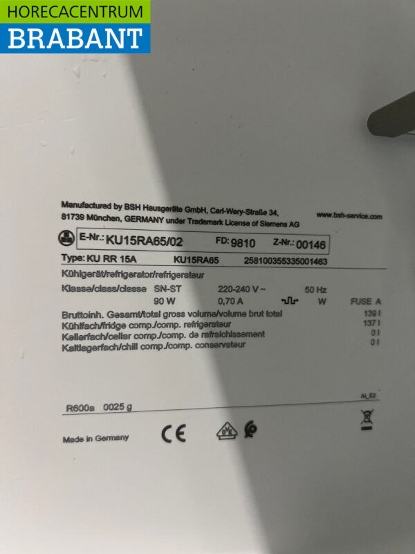 Siemens Réfrigérateur encastrable 139 litres 230V Horeca – Image 5