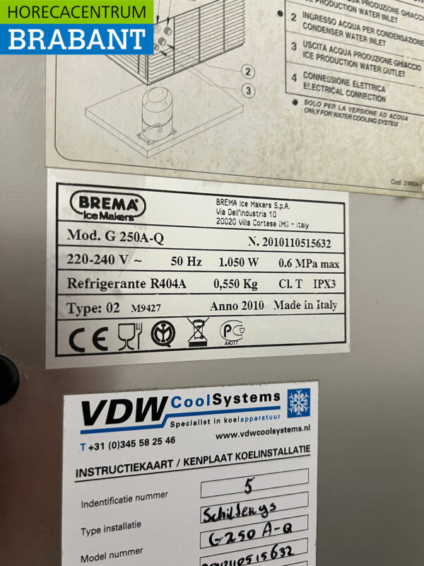 Brema G 250A Q en acier inoxydable Machine à glace pilée 250 kg par jour 230V Horeca – Image 4