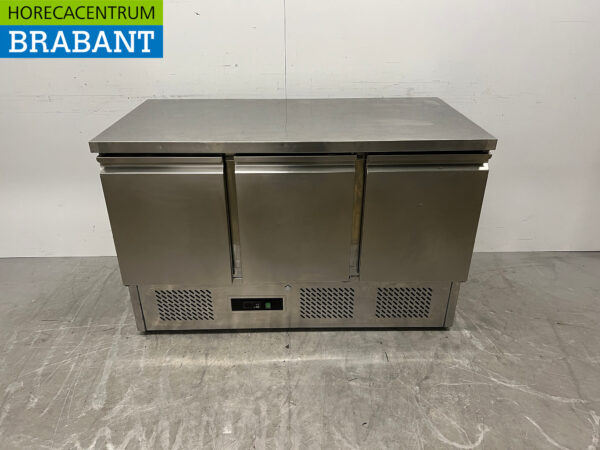 Établi réfrigéré Saro en acier inoxydable 3 portes 136 cm 230V Horeca