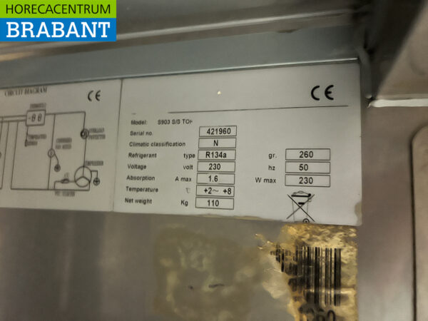 Établi réfrigéré Saro en acier inoxydable 3 portes 136 cm 230V Horeca – Image 5