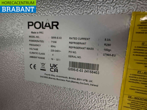 Acier inoxydable Polar G595 Réfrigérateur à deux portes 1200 litres 230V Horeca – Image 5
