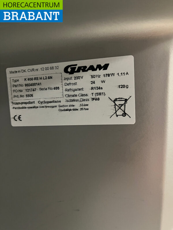 Acier inoxydable Gram Refroidissement Réfrigération 346 litres 230V Horeca – Image 5