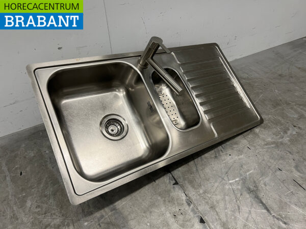 Plan de travail en acier inoxydable avec robinet 94 x 49 cm Horeca – Image 3