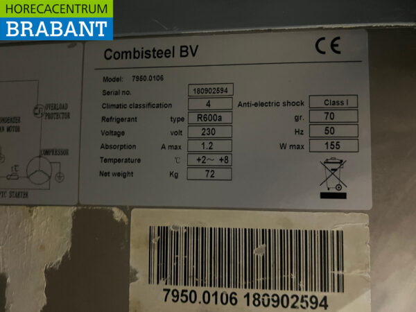Établi réfrigéré Combisteel en acier inoxydable 90 cm 230V Horeca – Image 5