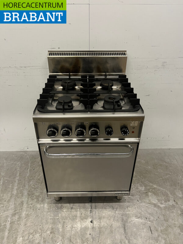 Plaque de cuisson Mareno en acier inoxydable 4 feux avec four 60 cm Gaz + 230V Horeca