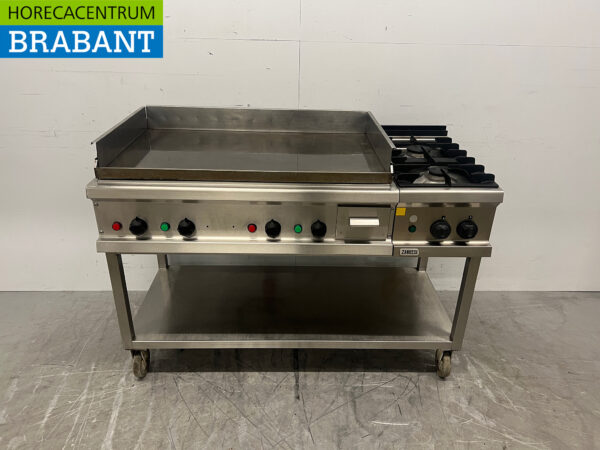 Ligne de cuisson en acier inoxydable plancha mobile Adieu et cuisinière 2 feux 400V/230V/Gaz Horeca
