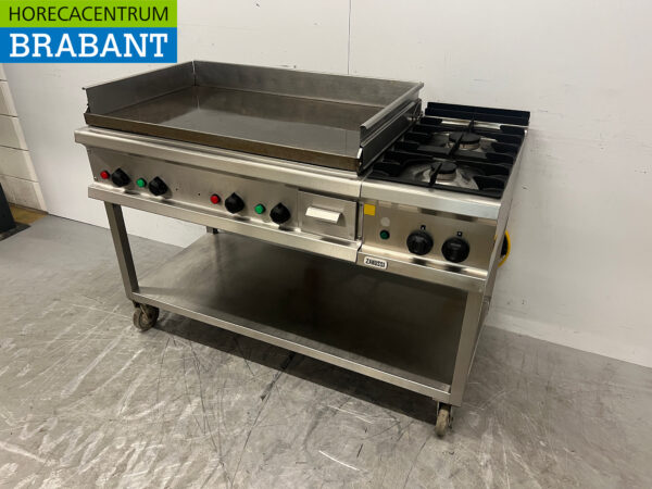 Ligne de cuisson en acier inoxydable plancha mobile Adieu et cuisinière 2 feux 400V/230V/Gaz Horeca – Image 2