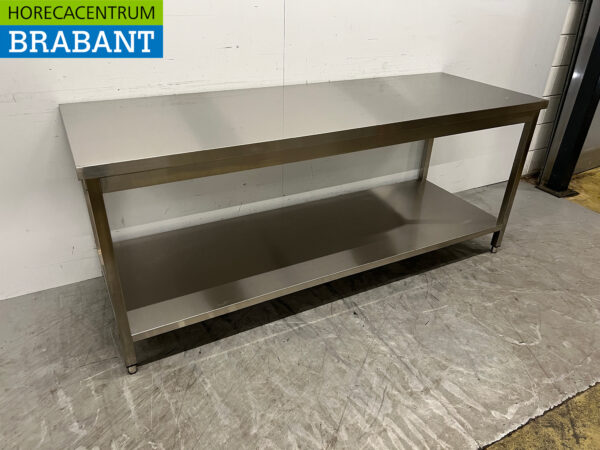Table de travail en acier inoxydable avec étagère inférieure 200 x 70 x 84,5 cm Restauration – Image 3