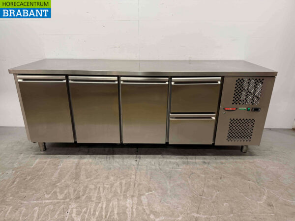 Acier inoxydable Tecnodom Établi réfrigéré 3 portes et 2 tiroirs 232,5 cm 230V Horeca