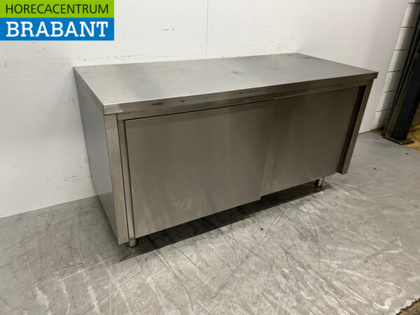 Armoire de travail en acier inoxydable 2 portes coulissantes 160 cm Restauration – Image 2