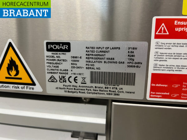 Polar Vitrine réfrigérée Vitrine à pâtisserie 385 litres 230V Horeca – Image 8
