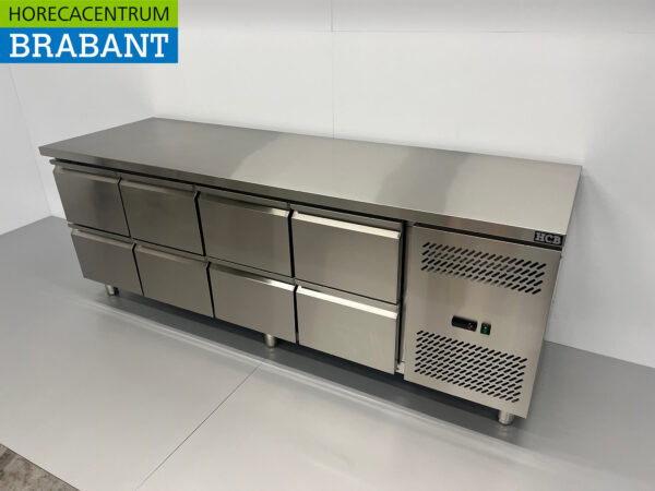 Acier inoxydable HCB Établi réfrigéré 8 tiroirs 223 cm 230V Horeca – Image 2