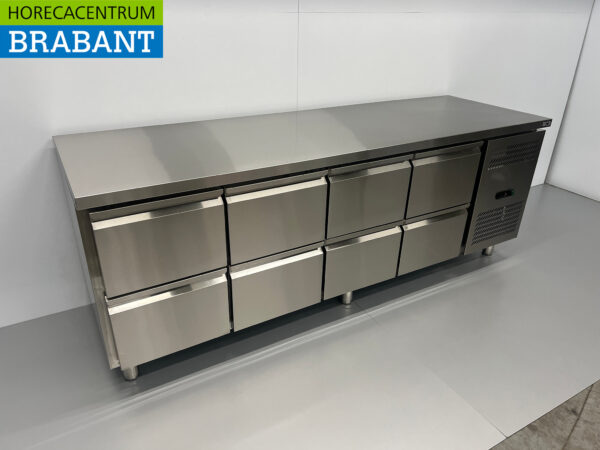 Acier inoxydable HCB Établi réfrigéré 8 tiroirs 223 cm 230V Horeca – Image 3