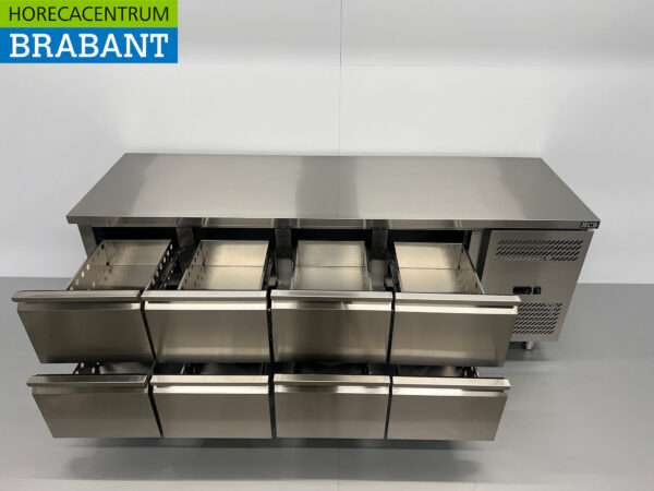 Acier inoxydable HCB Établi réfrigéré 8 tiroirs 223 cm 230V Horeca – Image 4
