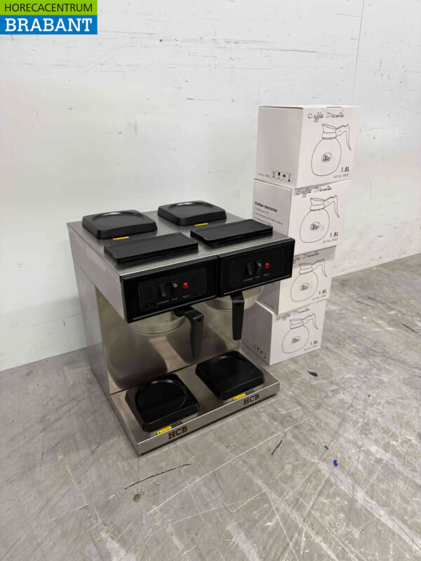 HCB acier inoxydable Machine à café double Machine à café avec 4 verseuses 1,8 litres 230V Horeca – Image 2