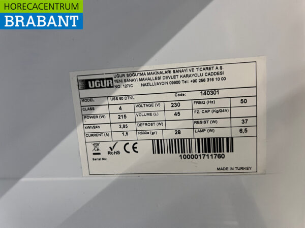 Ugur Réfrigérateur à porte vitrée Réfrigérateur à boissons Porte vitrée 45 litres 230V Horeca – Image 5
