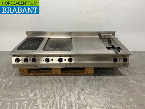 Acier inoxydable MKN Ligne de cuisson Cuisinière électrique avec plaque et friteuse 170 cm 400V Horeca