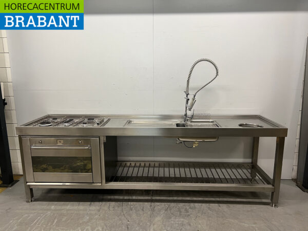 Évier en acier inoxydable avec cuisinière et robinet d'évier 299,5 cm Horeca