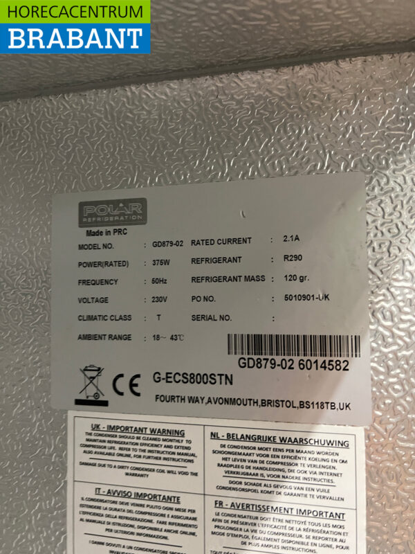 Acier inoxydable Polar GD879 Réfrigérateur à deux portes 960 litres 230V Horeca – Image 5