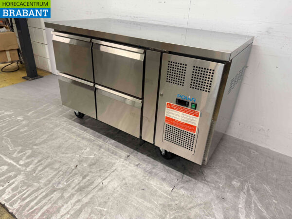 Établi réfrigéré Polar en acier inoxydable 4 tiroirs 136 cm 230V Horeca – Image 2
