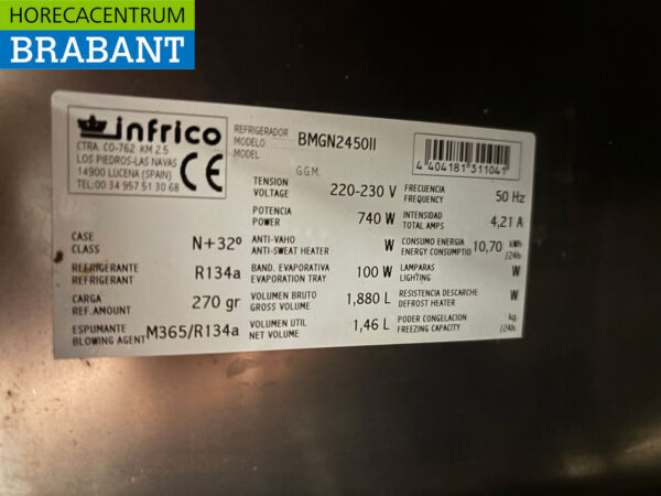 Établi réfrigéré Infrico en acier inoxydable 3 portes et 2 tiroirs 245 cm 230V Horeca – Image 5
