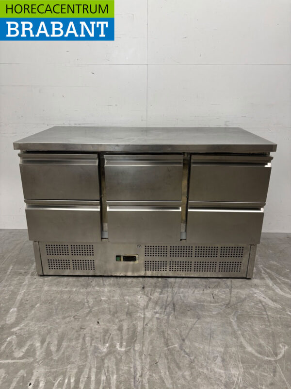 Établi réfrigéré en acier inoxydable 6 tiroirs 137 cm 230V Horeca