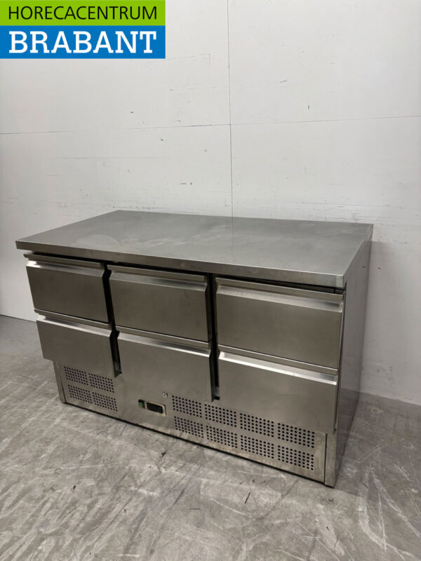 Établi réfrigéré en acier inoxydable 6 tiroirs 137 cm 230V Horeca – Image 2