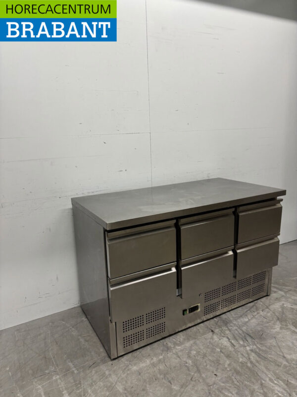 Établi réfrigéré en acier inoxydable 6 tiroirs 137 cm 230V Horeca – Image 3
