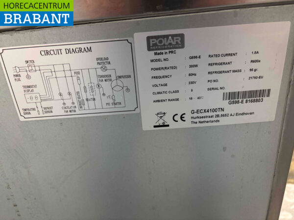 Acier inoxydable Polar G598 Établi réfrigéré 4 portes 223 cm 230V Horeca – Image 7