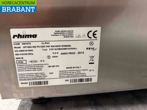 Lave-vaisselle Rhima Optima 500 en acier inoxydable avec pompe à déchets 400V Horeca – Image 6