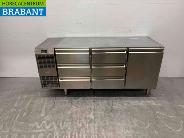 Établi réfrigéré Zanussi en acier inoxydable 1 porte et 6 tiroirs 172 cm 230V Horeca