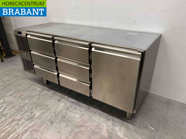 Établi réfrigéré Zanussi en acier inoxydable 1 porte et 6 tiroirs 172 cm 230V Horeca – Image 3