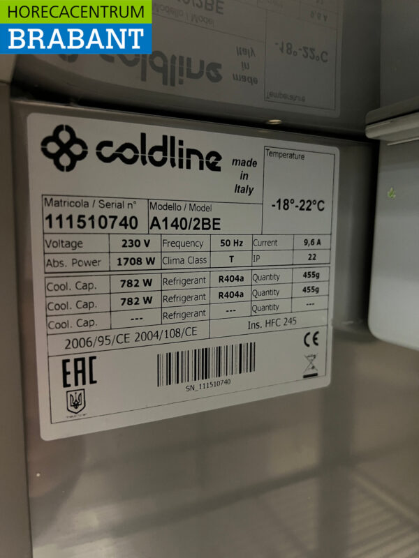 Congélateur double porte Coldline en acier inoxydable 1400 litres 230V Horeca – Image 5